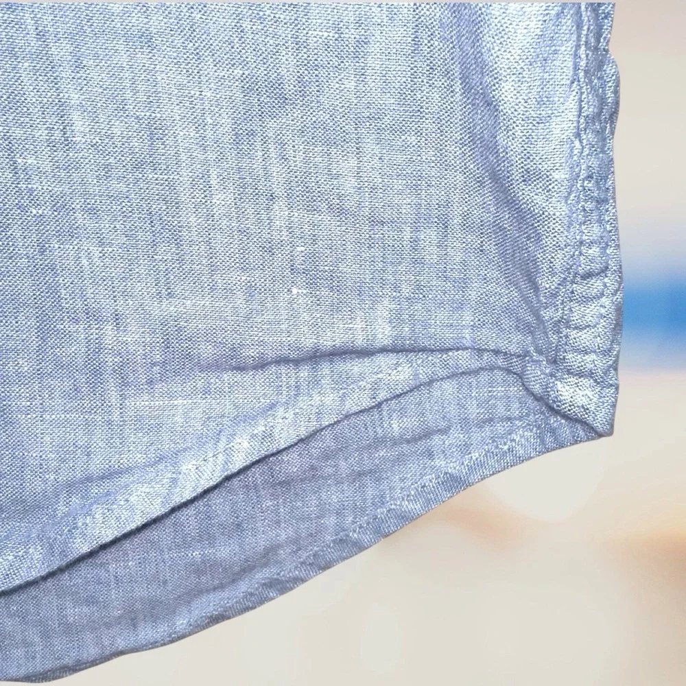 J Crew Chambray Shirt XL Slim Blue Linen Blend Button‎ Up Beach Coastal Preppy - Picture 6 of 9